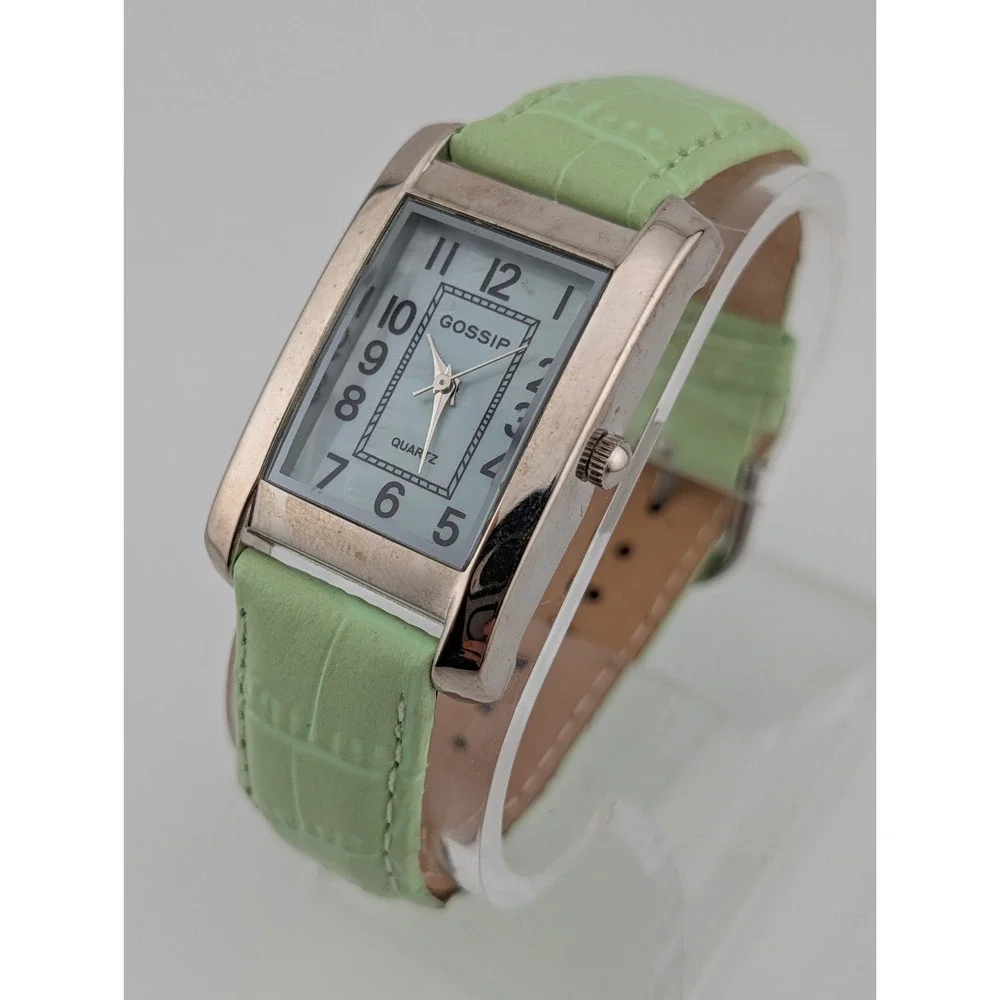 Gossip Watch Women 27mm Case MOP Dial‎ Green Leather Band- New Battery